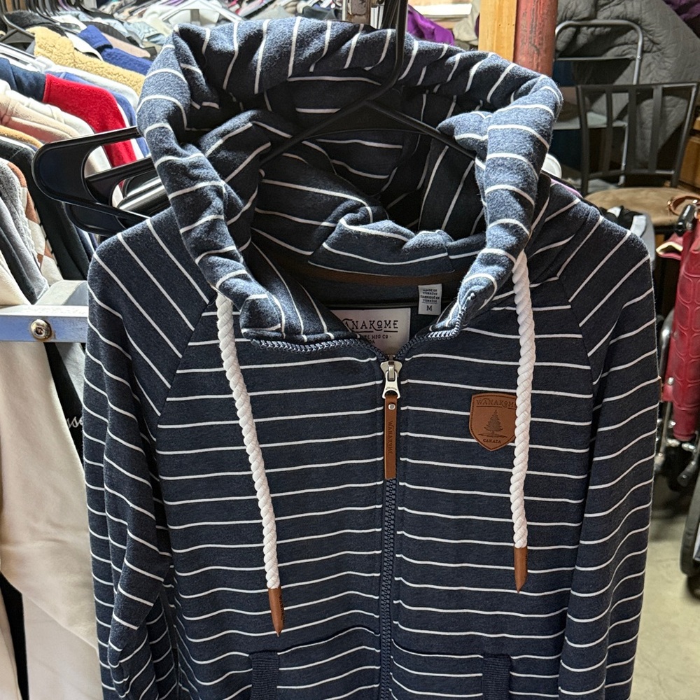 Wanakome Charcoal and White Striped Hoodie - Picture 3 of 4